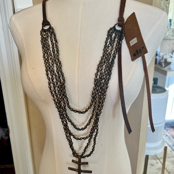 Love Tokens Brown Leather Multi-Strand Cross Necklace